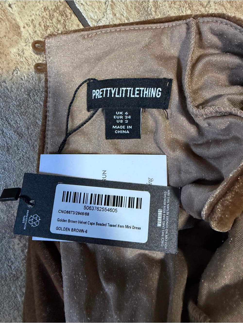 PrettyLittleThing Brown Velvet Fringe Mini Dress - Picture 6 of 6